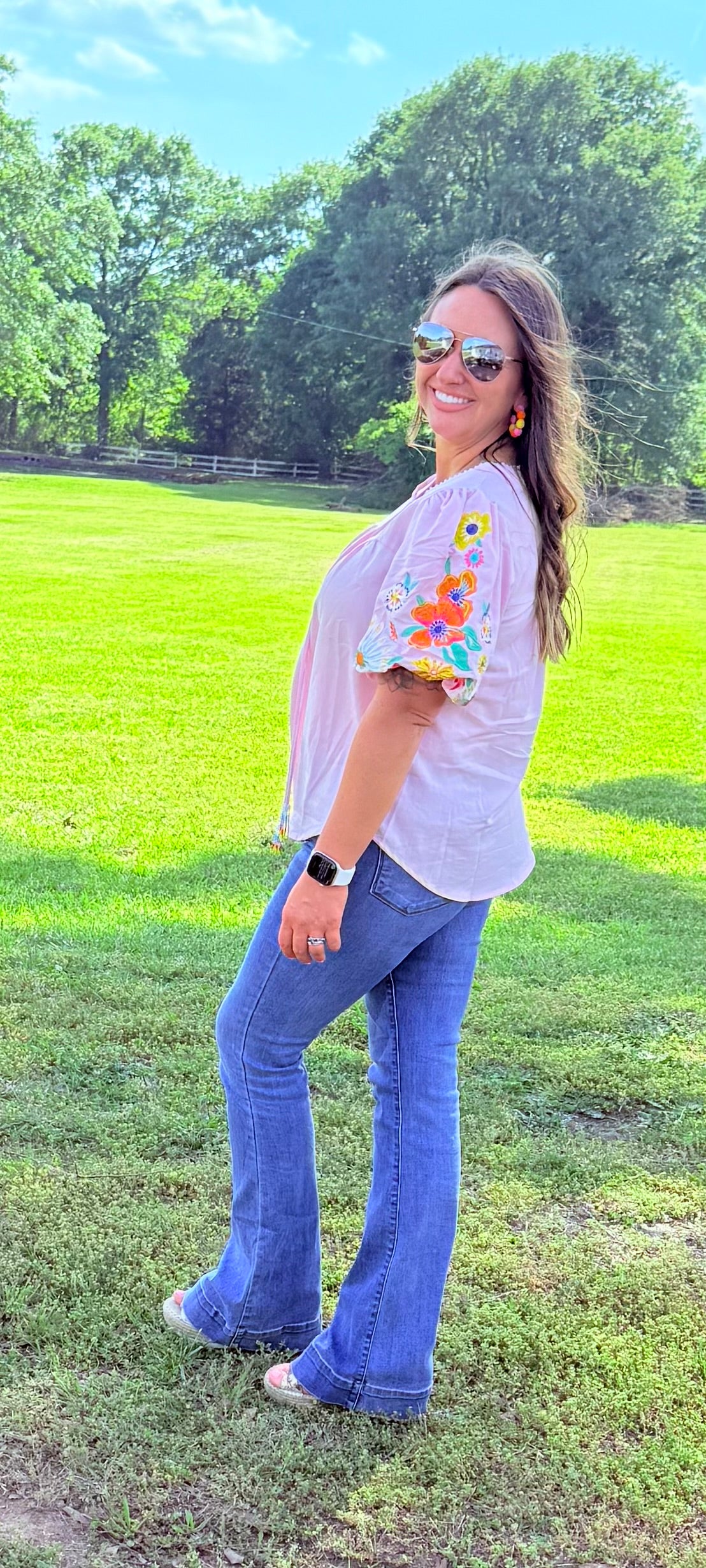 Embroidered Floral Puff Sleeve Top