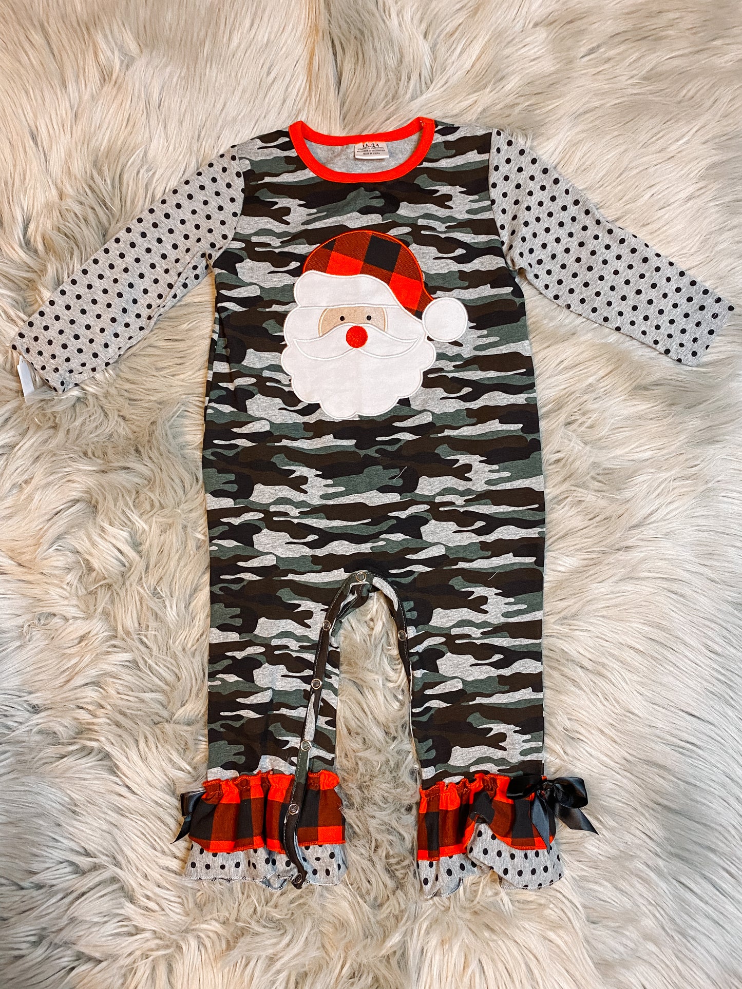 Camouflage Santa Jumpsuit with Ruffles