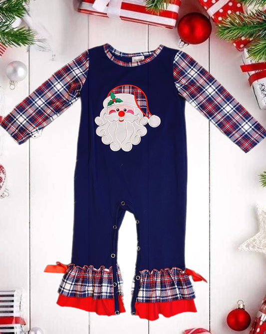 Plaid Santa Jumpsuit with Ruffles