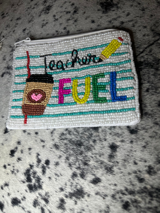 Teacher Fuel beaded pouch