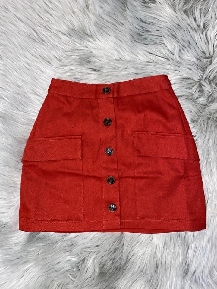 Red-Orange Button Up Skirt